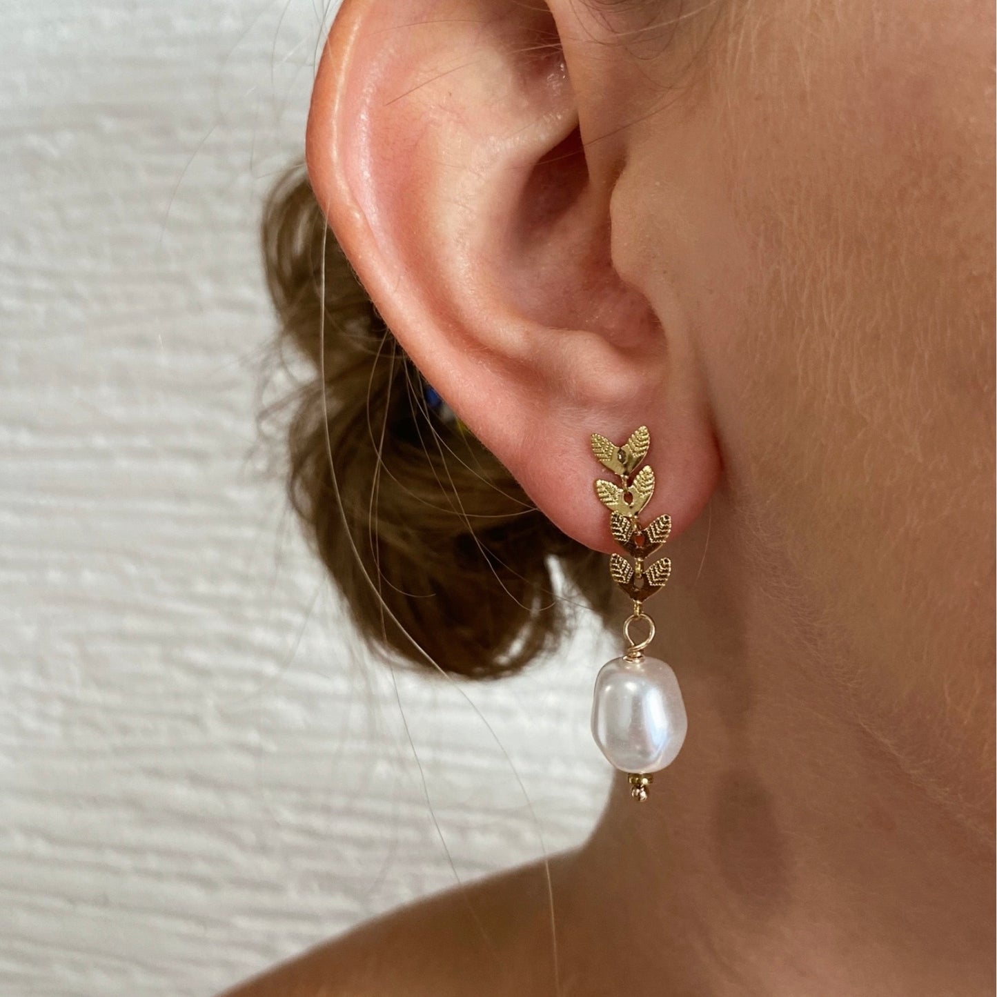 Kolczyki Ze Stali Chirurgicznej Mesini Premium LEAVES & PEARL