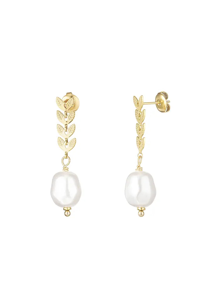 Kolczyki Ze Stali Chirurgicznej Mesini Premium LEAVES & PEARL