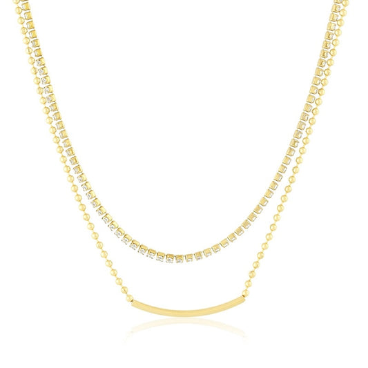 Naszyjnik Ze Stali Chirurgicznej Mesini Podwójny Kryształki