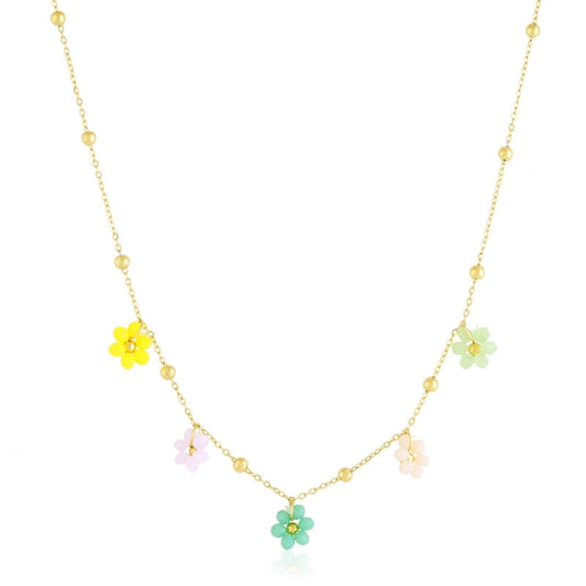 Naszyjnik Ze Stali Chirurgicznej Złota Mesini Kwiatki Kolorowe