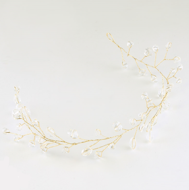 Wianek Ślubny Ozdoba Do Włosów Mesini Złoty Kryształki