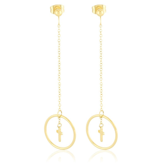 Złote Kolczyki Mesini Ze Stali Chirurgicznej Wiszące Krzyże