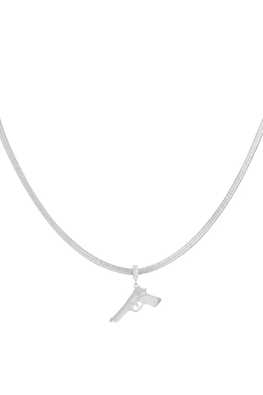 Naszyjnik Ze Stali Chirurgicznej Premium Mesini PISTOL SILVER