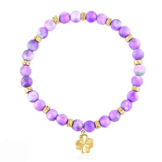 Bransoletka Ze Stali Chirurgicznej Mesini Koraliki Fiolet Koniczynka