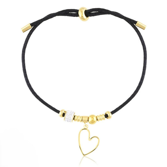 Bransoletka Ze Stali Chirurgicznej Mesini Czarny Rzemyk Serduszko