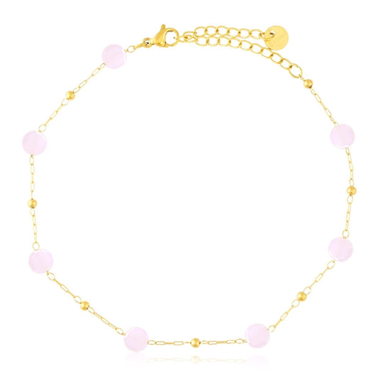Bransoletka Na Nogę Ze Stali Chirurgicznej Mesini Różowe Koraliki