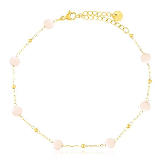 Bransoletka Na Nogę Ze Stali Chirurgicznej Mesini Różowe Koraliki