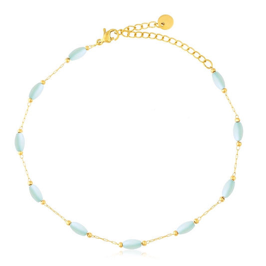 Bransoletka Na Nogę Ze Stali Chirurgicznej Mesini Błękitne Kamyczki