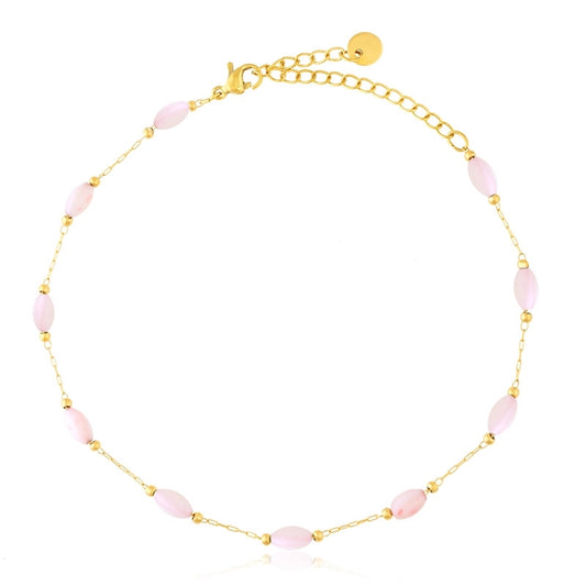 Bransoletka Na Nogę Ze Stali Chirurgicznej Mesini Różowe Koraliki