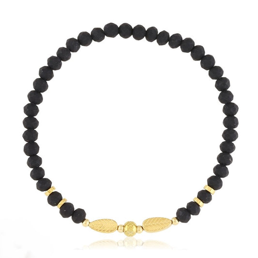 Bransoletka Ze Stali Chirurgicznej Mesini Czarne Koraliki Listki