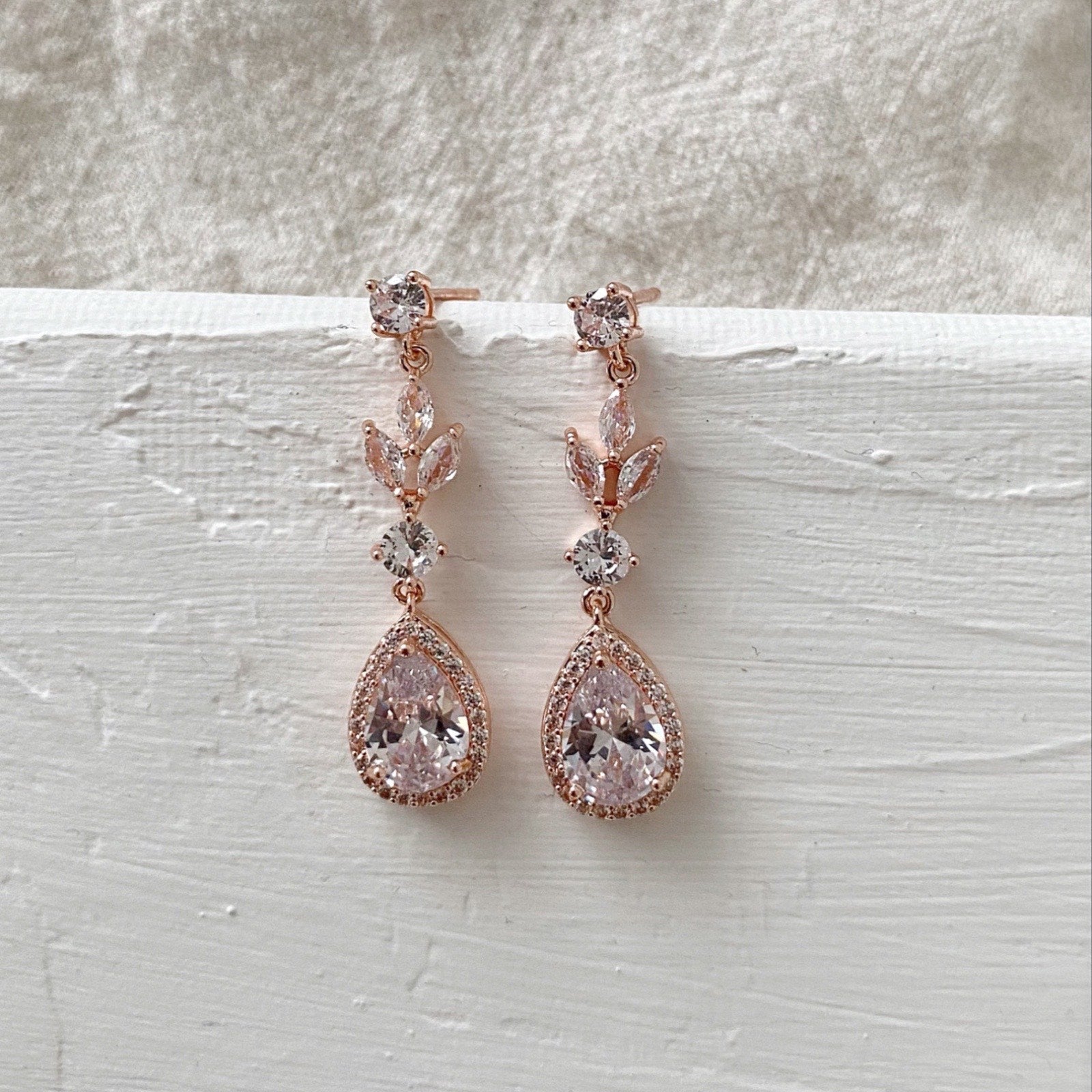 Kolczyki Ślubne Mesini Wiszące Diamenciki ROSE GOLD